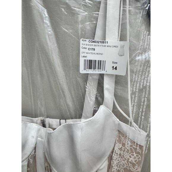 ALICE + OLIVIA XIA SHEER BUSTIER CRYSTAL FEATHERED MINI DRESS OFF WHITE SIZE 14 - Picture 11 of 11